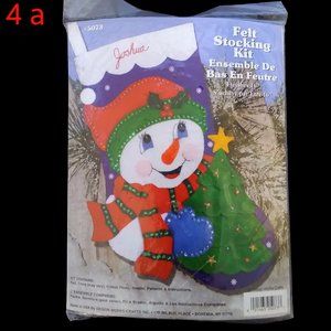 Vintage Christmas Snowman & Tree Felt Stocking Kit DIY #5073 SEALED USA